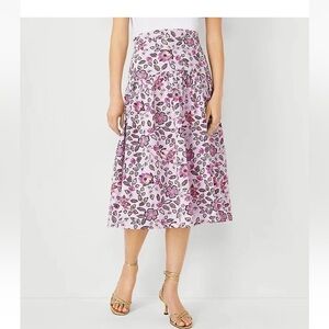 New Ann Taylor Lavender Purple Floral Gathered Yoke Midi Skirt Lined Sz  6